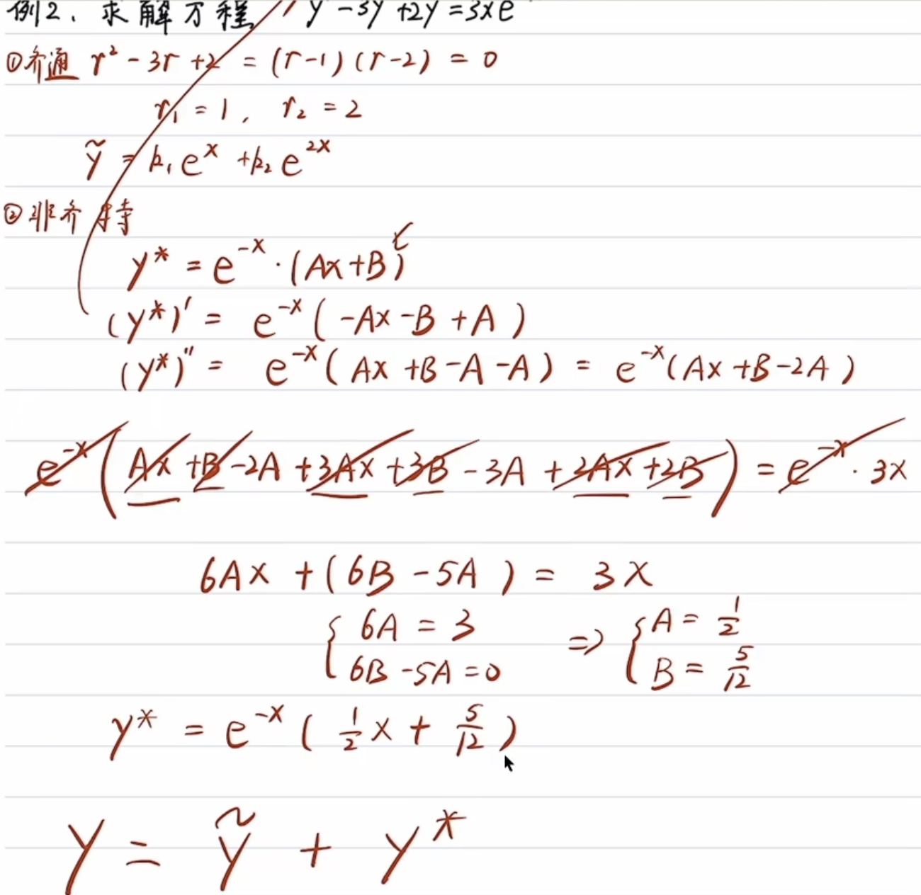 第一型计算非齐次通解, 特解带入原方程待定系数法